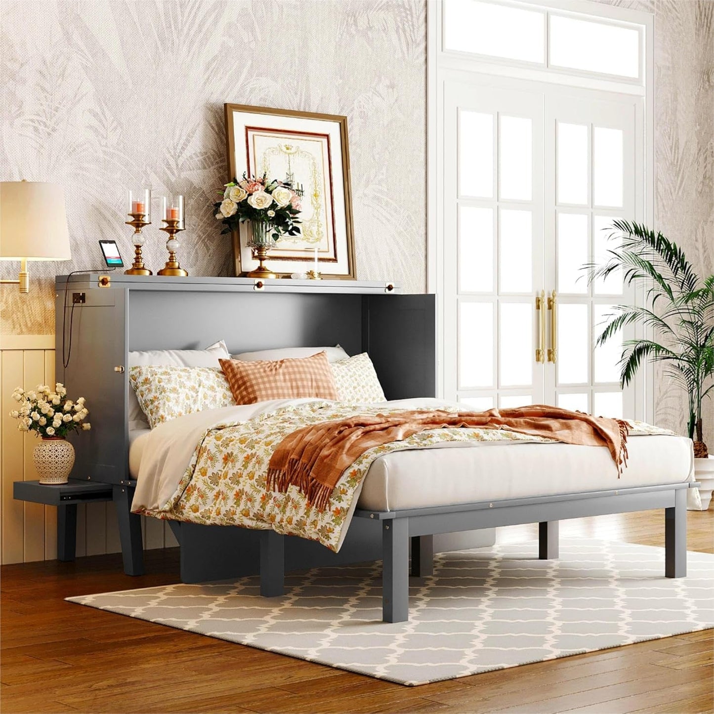 Farmhouse Full Size Murphy Bed with Charging Station-11