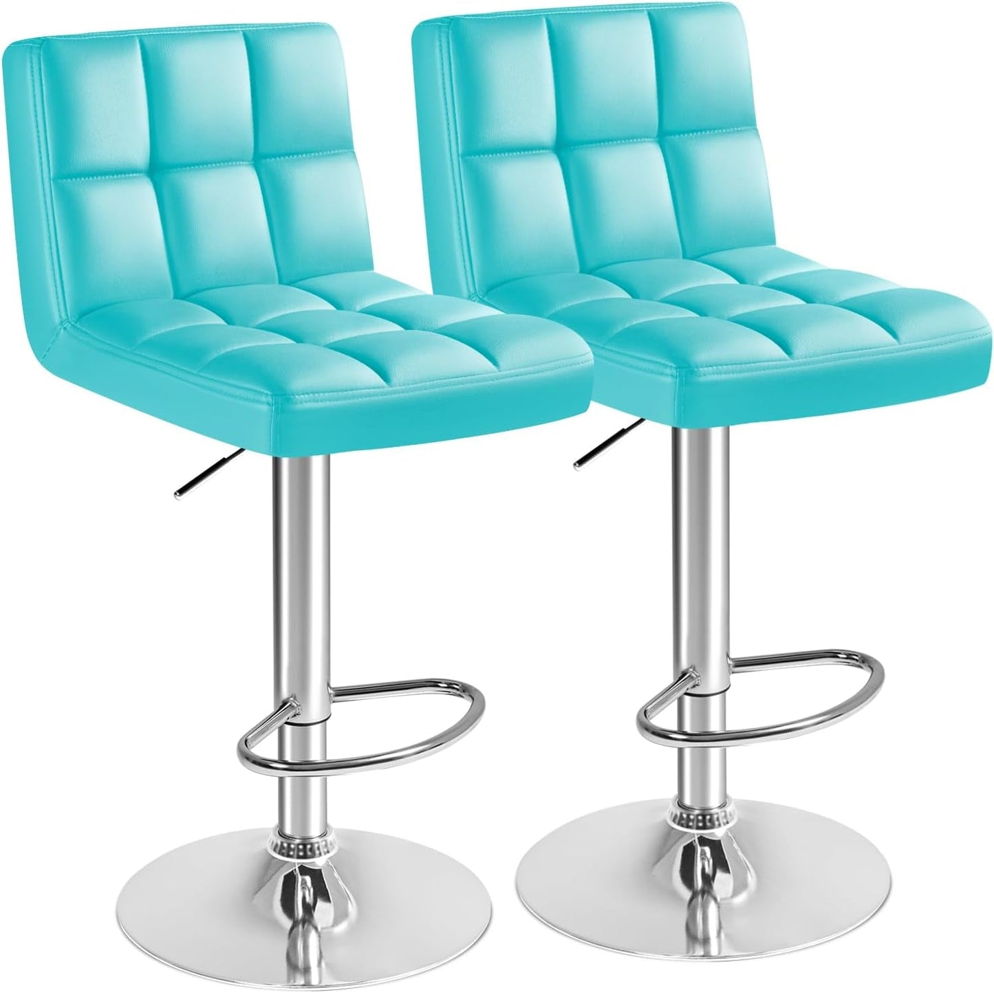 Bar Stools Modern Pu Leather Swivel Adjustable Hydraulic Bar Stool Square Counter Height Stool Set of 2 (Blue)-0