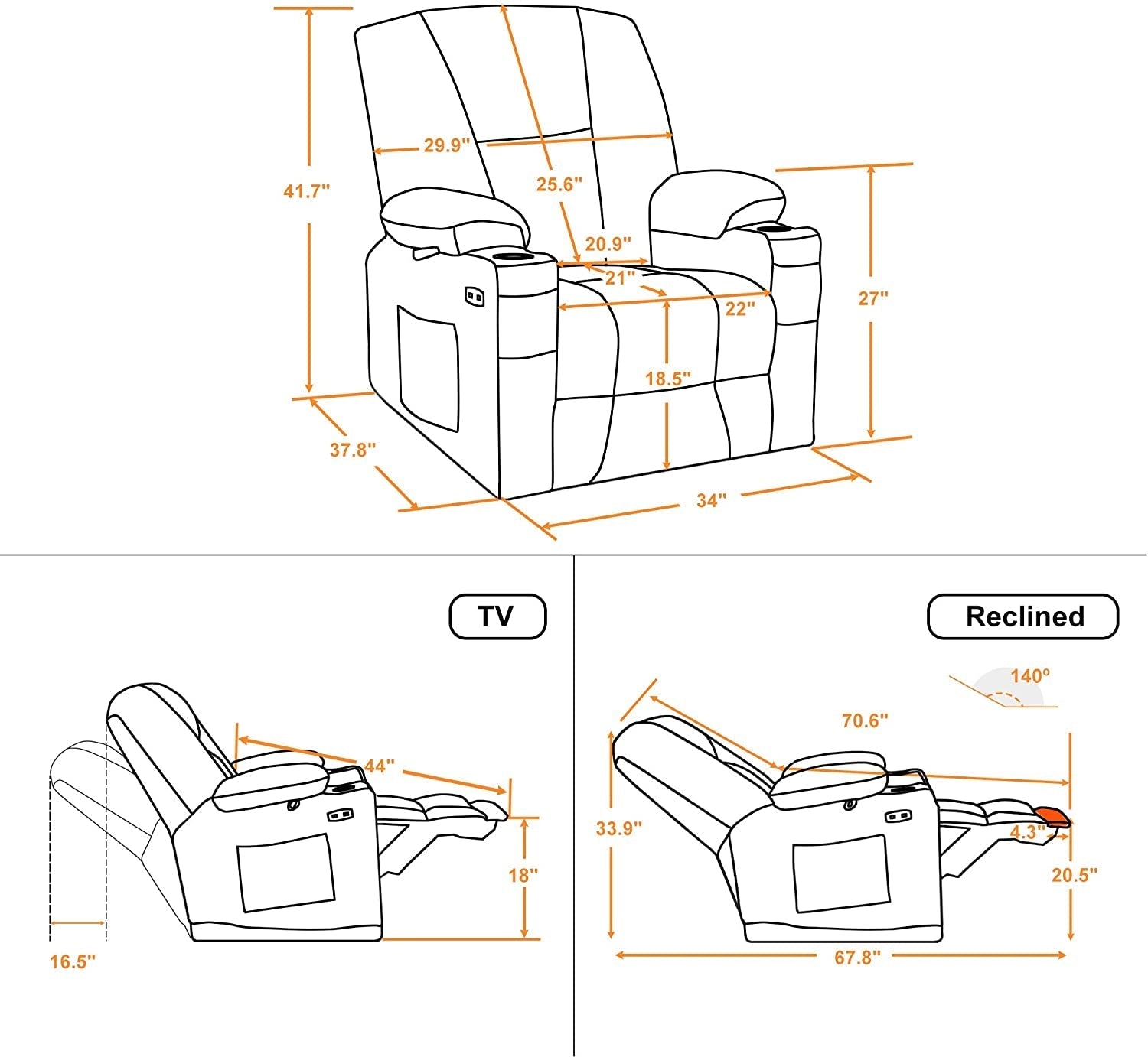 Fabric Electric Power Recliner Chair with Heat and Massage, Burgundy-1