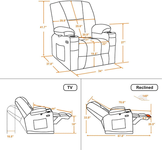 Fabric Electric Power Recliner Chair with Heat and Massage, Burgundy-1