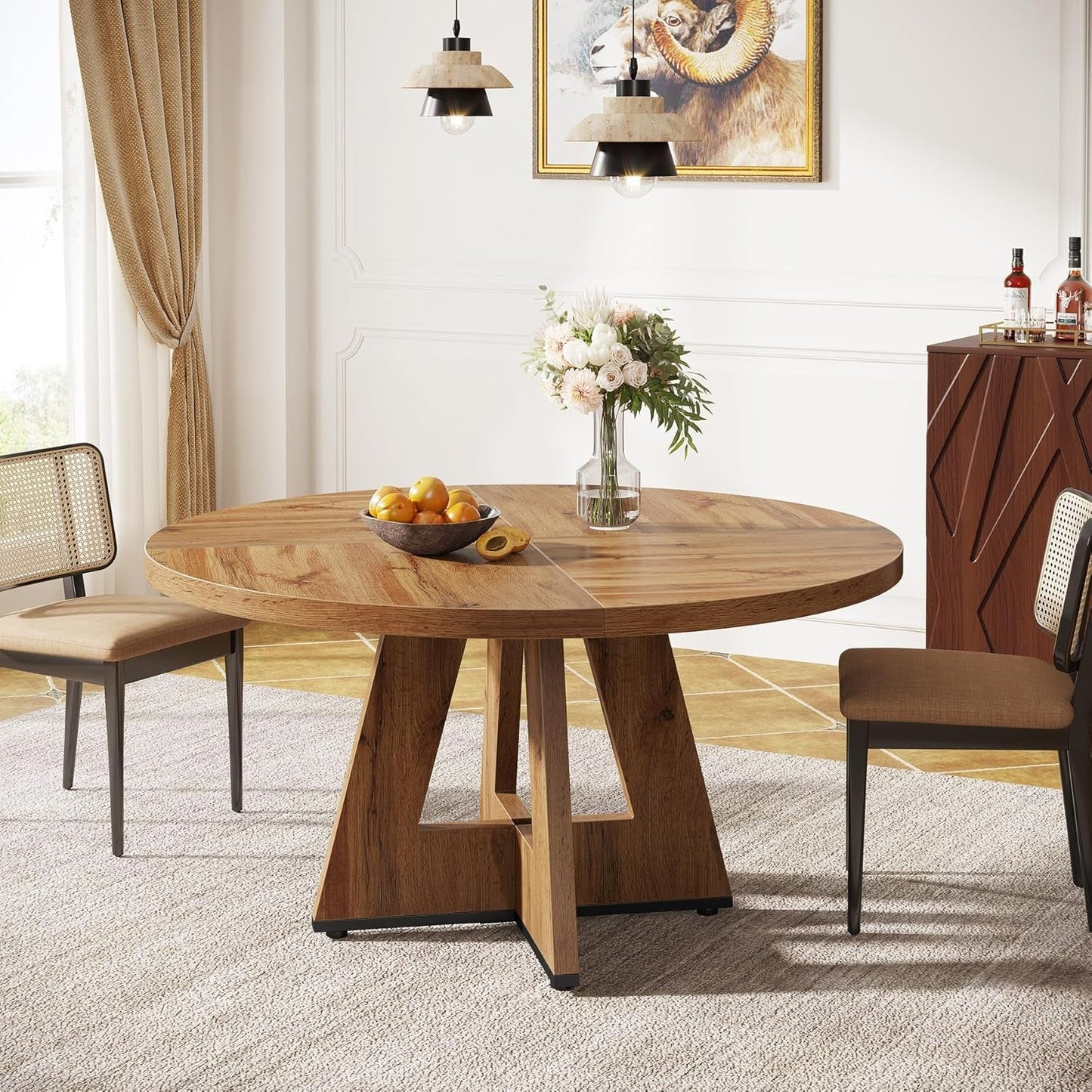 Farmhouse Dining Table, 47 Inch round Dinner Table for 4, Rustic round Dining Room Table for Home Dining Room Living Room (Wood)-0