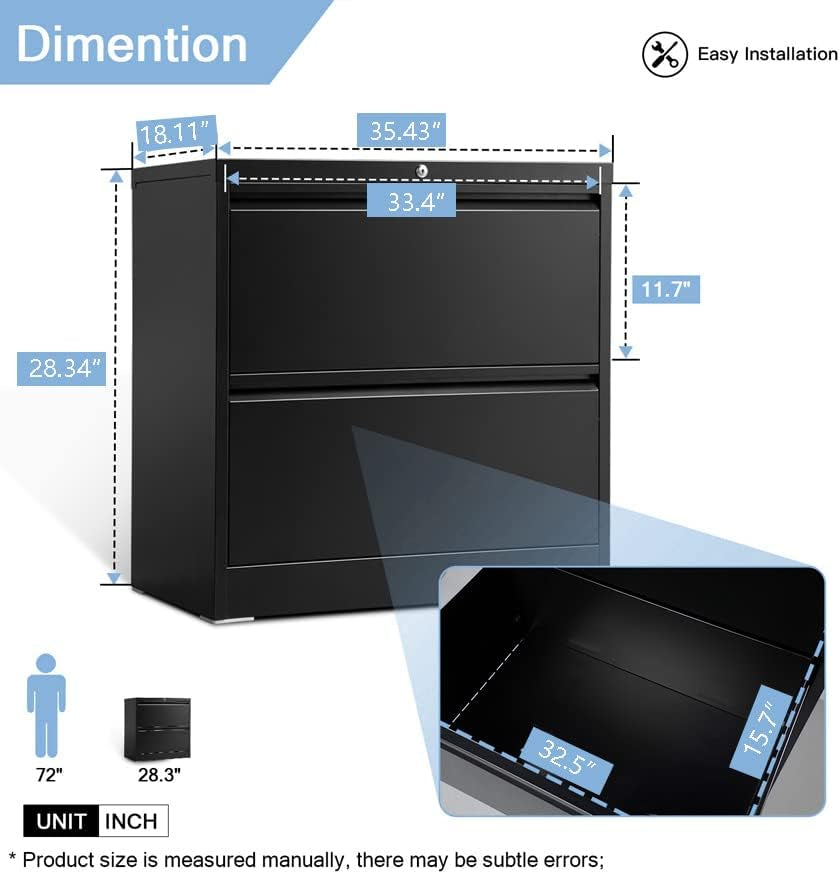 Lockable Metal Filing Cabinet with 2 Drawers-2