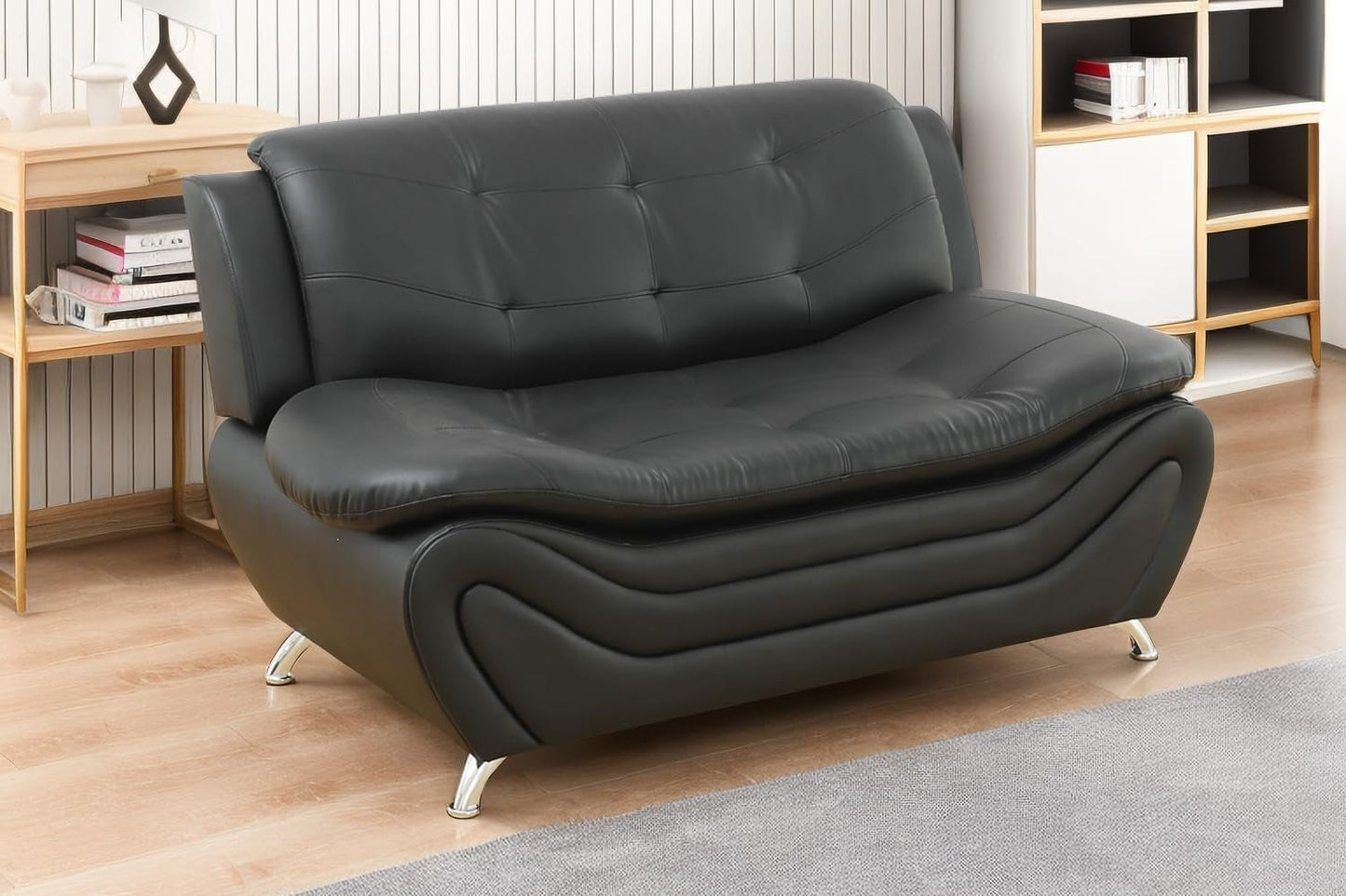 Contemporary Living Room Furniture Set, Faux Leather Sofa Set for Living Room/House/Bedroom/Office/Apartment (Black-A, Loveseat), F45&F46-0