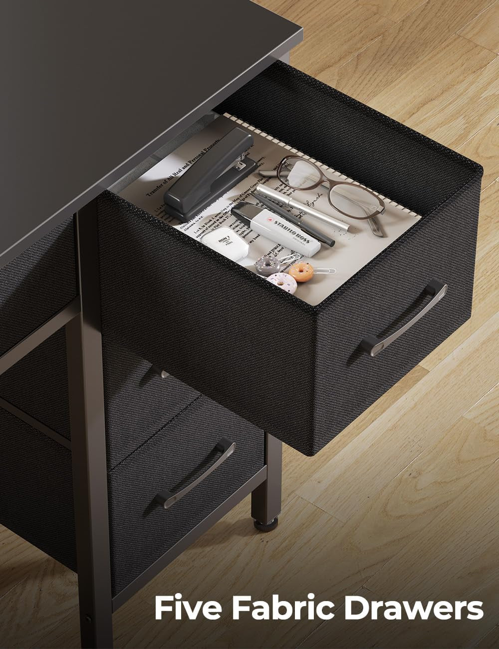 Computer Desk with Power Outlets & LED Light, 39 Inch Home Office Desk with 5 Drawers, Writing Desk with Monitor Stand,Work Desk for Home Office, Black-4