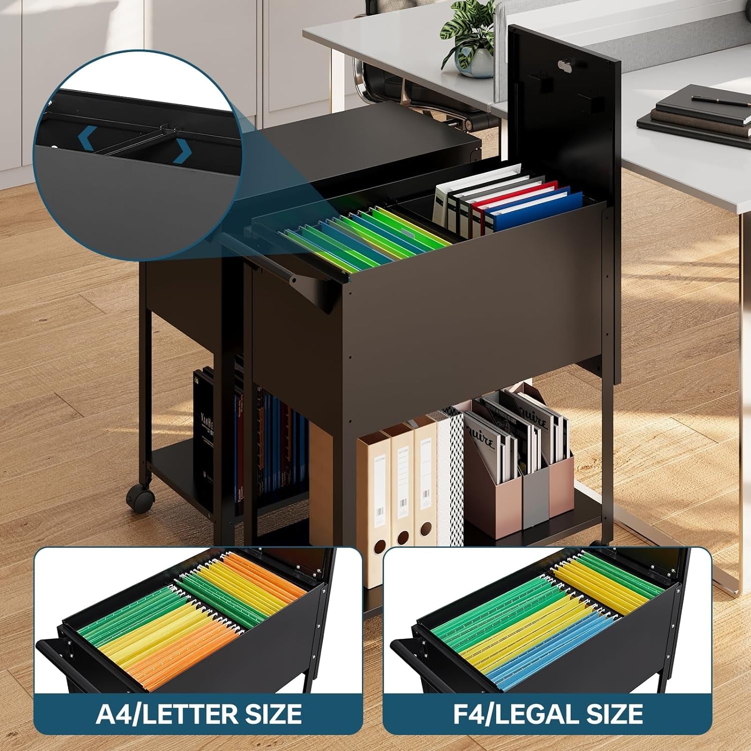 Locking Rolling File Cabinet with Hanging Folders-3
