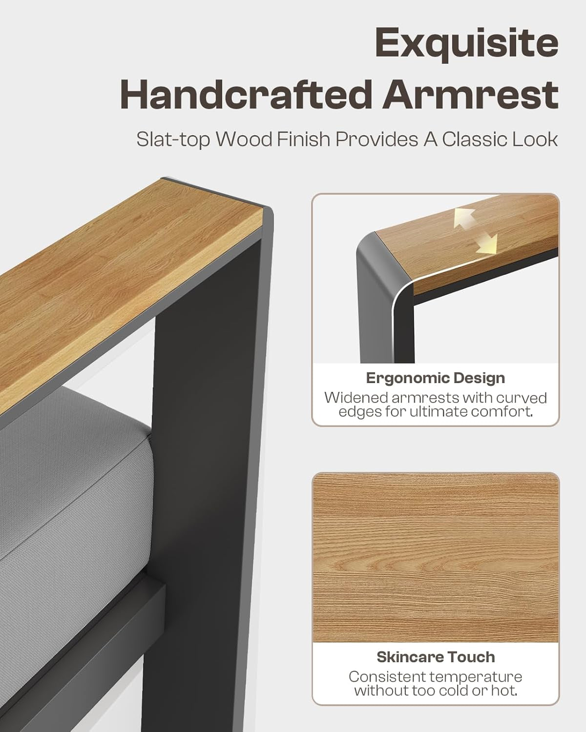 Aluminum Outdoor Patio Furniture Set with Coffee Table, 5 Piece Patio Conversation Sets with Washable Thick Cushions, Patio Sectional Furniture Set for Porch, Balcony, Garden, Gray-3