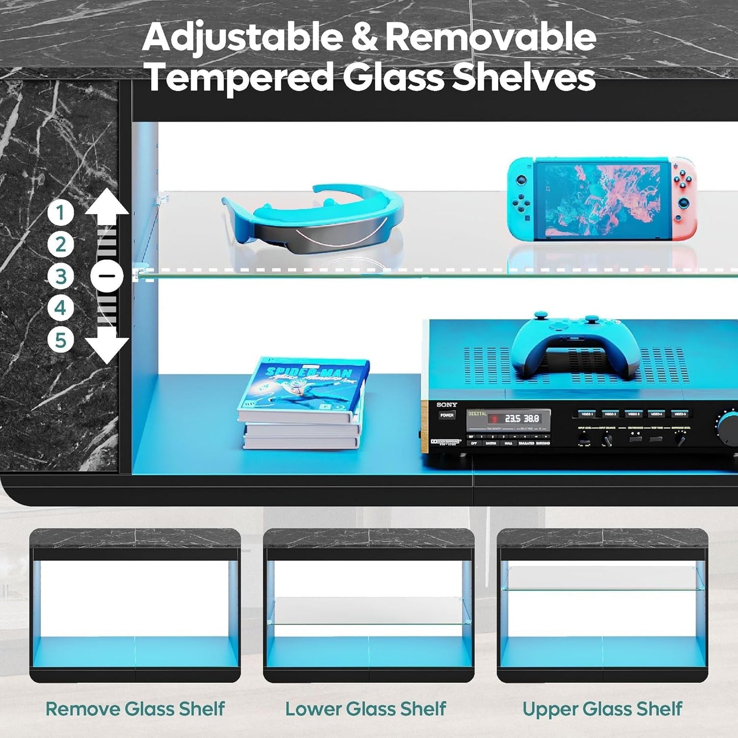 LED Gaming TV Stand for PS5/Xbox, 65 Inch-4