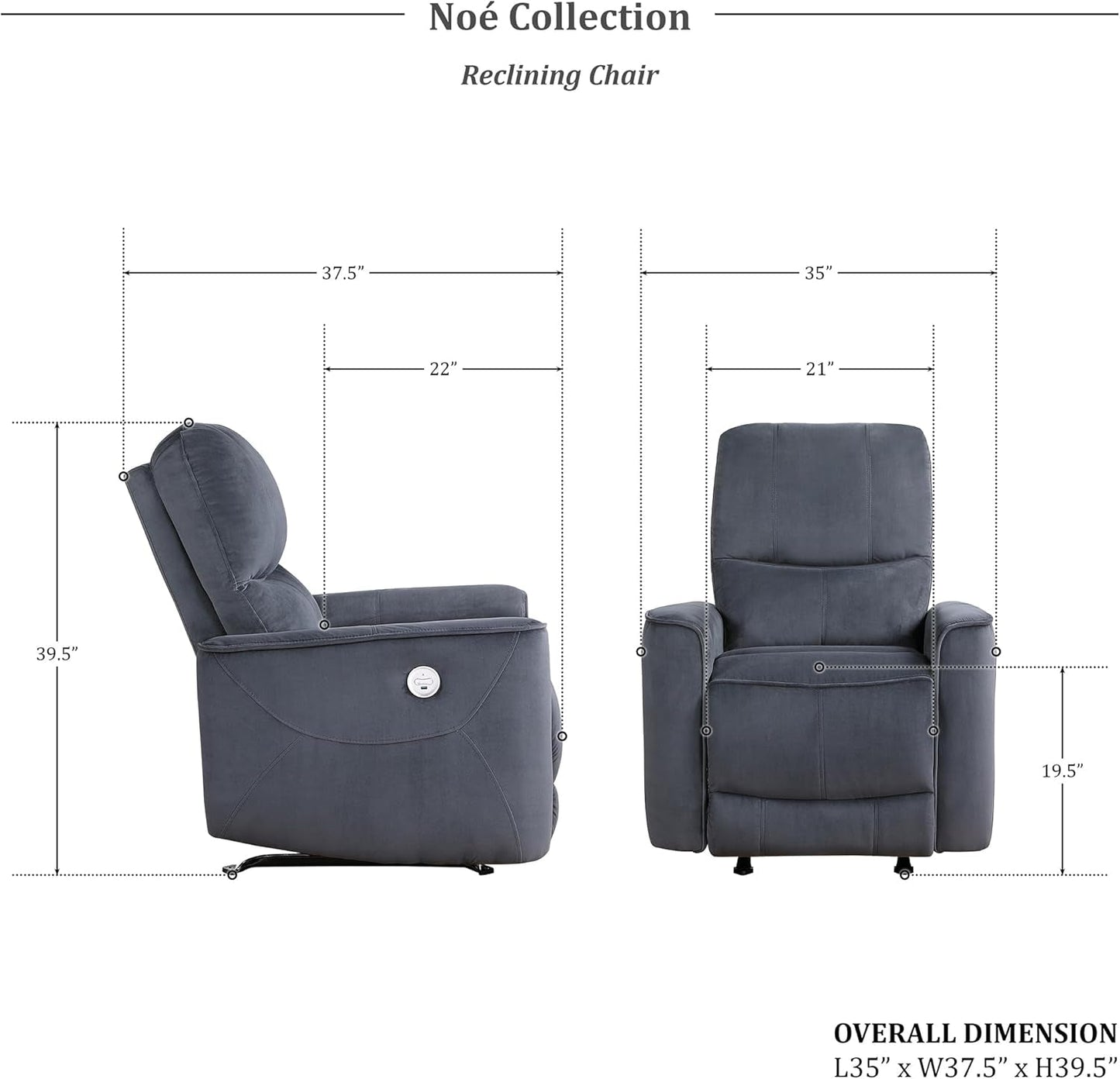 Power Recliner Chair Living Room Velvet Reclining Sofa Chair, Home Theater Seating, Power Rocker Recliner Sofa Chair for Living Room/Office/Apartment, Dark Grey-1