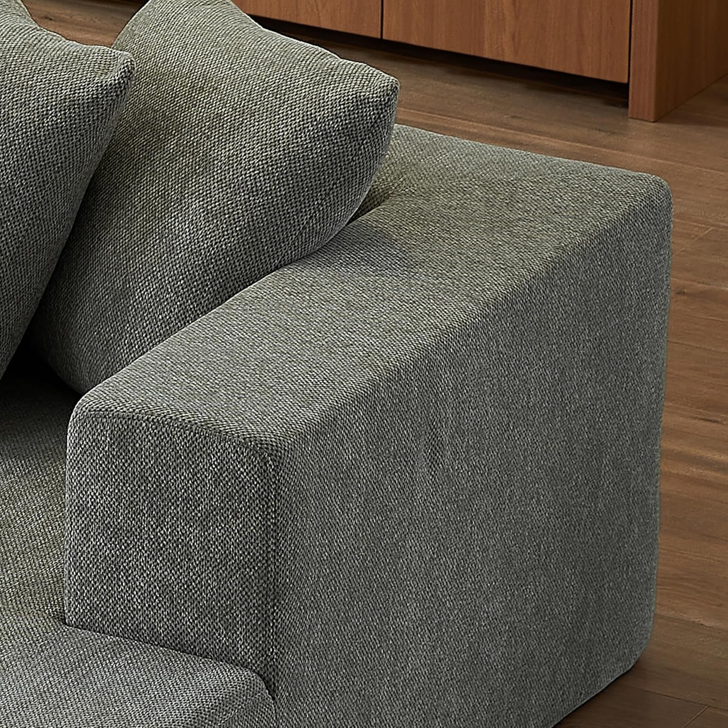 U-Shaped Modular Sectional Sofa 6-Seater, Grey Chenille-3