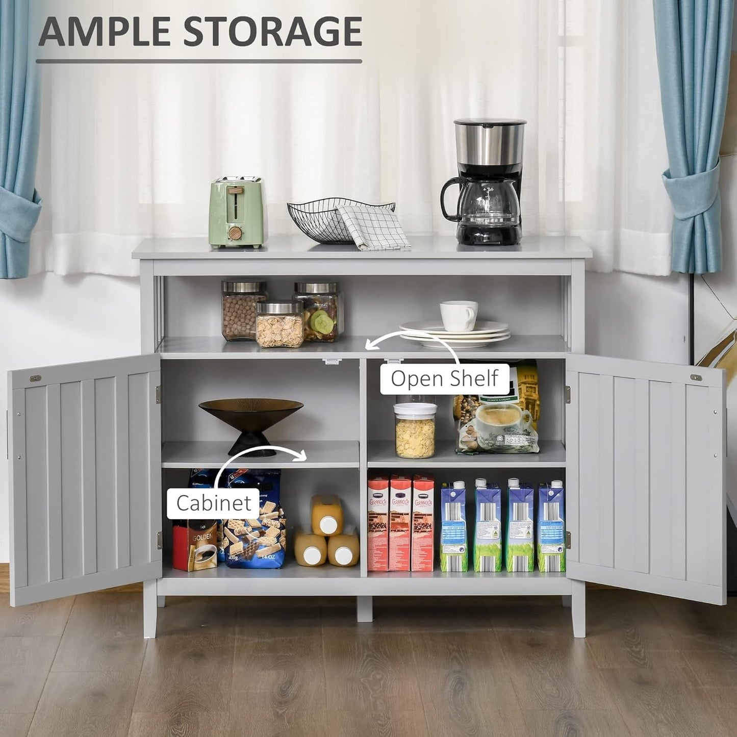 Gray 2-Door Buffet Cabinet Kitchen Coffee Bar-3