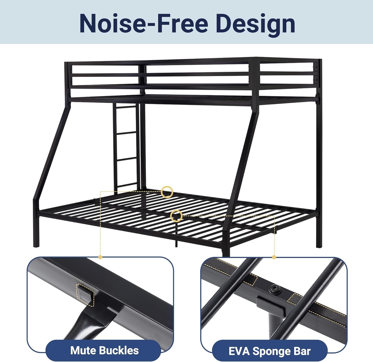 Metal Bunk Bed Twin over Full Size for Junior & Adults with Ladder and Heavy Duty Guardrail, Small Space Saving Design for Bedroom Kid Room and Dorm, Black-4