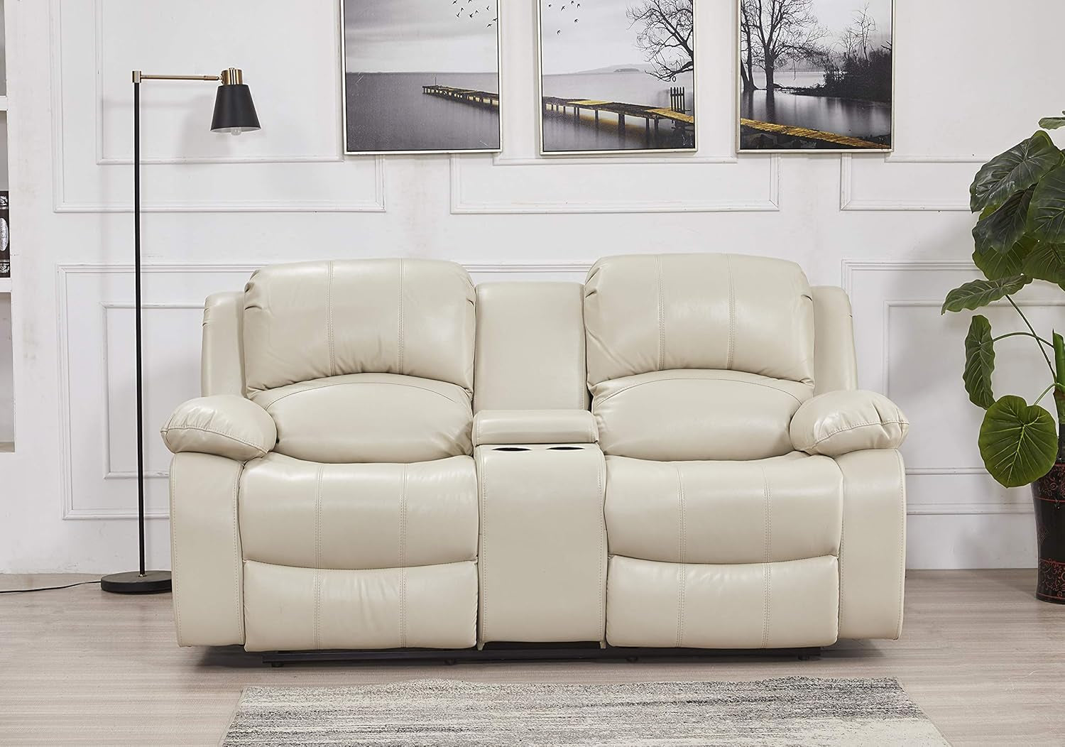 2PC Bonded Leather Recliner Set, Sofa, Loveseat, 8018, Beige-3