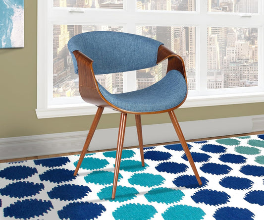 Butterfly Mid Century Modern Dining Chair for Kitchen Office Desk Vanity in Blue Fabric Upholstery and Walnut Wood Finish-1
