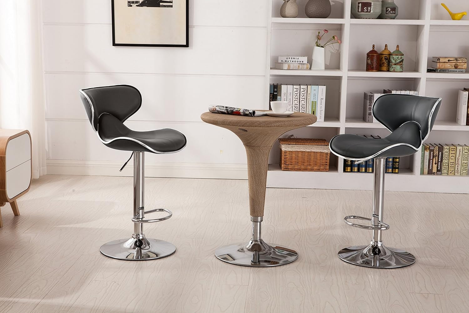 Masaccio Cushioned Leatherette Upholstery Airlift Swivel Barstool, Set of 2, Grey-2