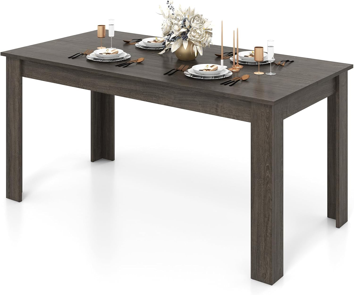 Dining Table, Kitchen Table, 63" L X 31.5" W X 30" H Large Table, Farmhouse Center Table for Living Room, Home Office, 330LBS Capacity, Dinette Table, Dinner Table, Dining Room Table (Grey)-0