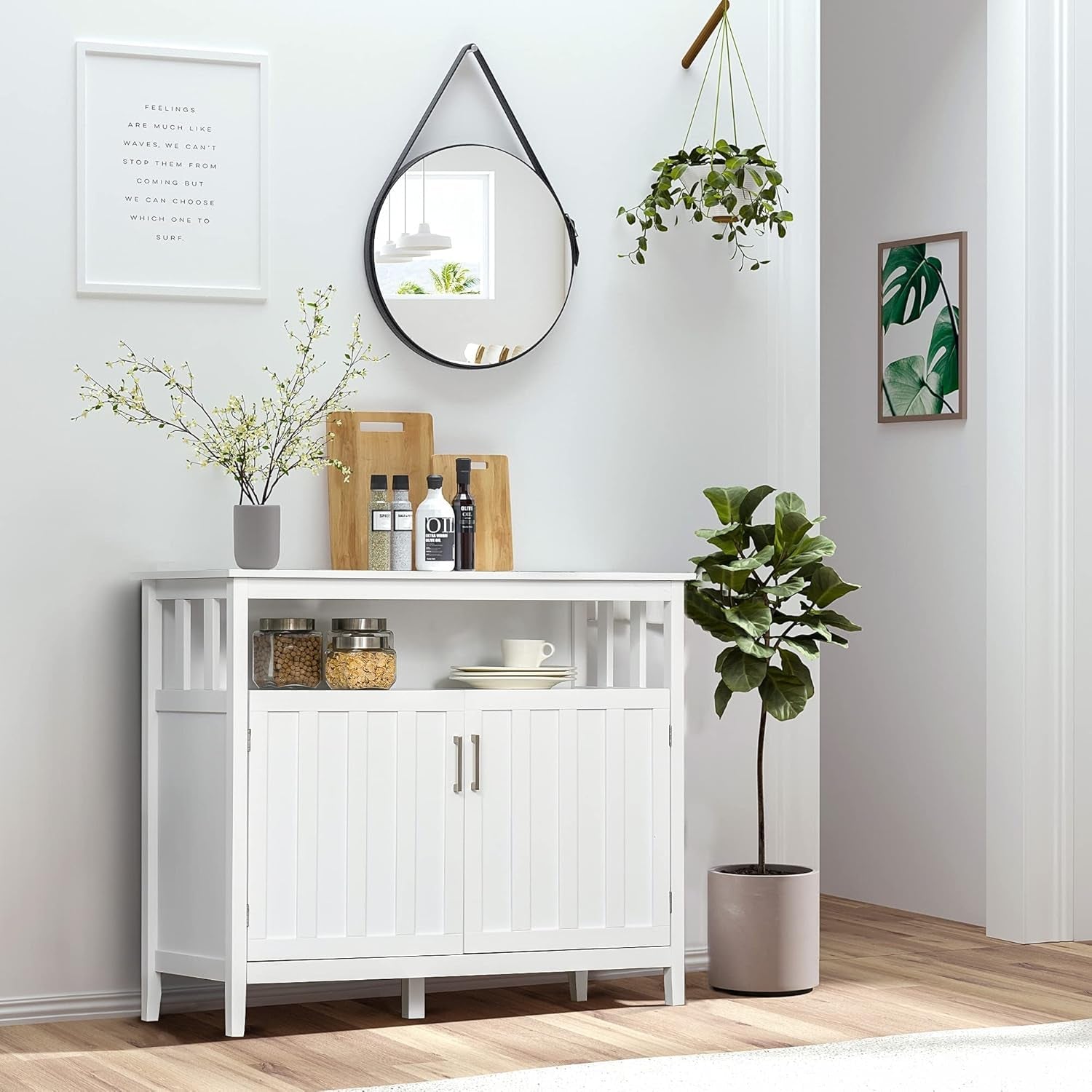 Kitchen Coffee Bar Cabinet White with Storage Doors-0
