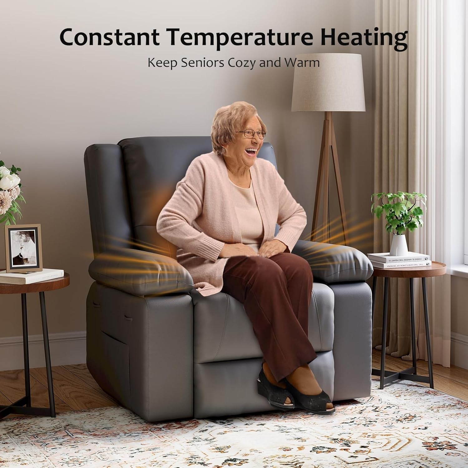 Oversized Power Lift Recliner Massage Heat Elderly Gray-3