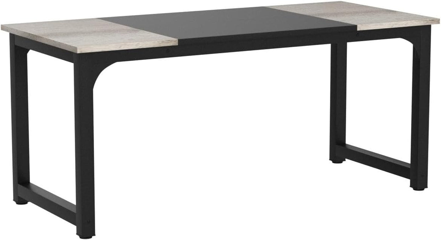 70.8”Executive Desk, Large Office Computer Desk with Thicken Frame, Modern Simple Workstation Business Furniture for Home Office, Vintage Grey/Black-3