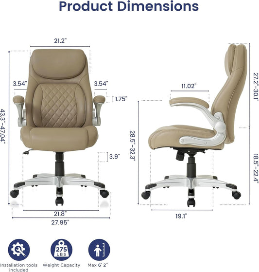 Ergonomic Office Chair Premium Microfiber Leather Adjustable Lumbar Support & Armrests, High Back Comfy Desk Gaming Chairs Executive Computer Swivel Chair Tilt Function(Posture,Taupe)-1