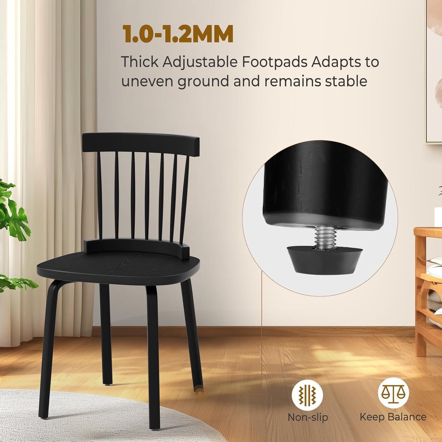 Windsor Dining Chairs Set of 6, Wood Farmhouse Spindle Back, Widen Seat, Mid-Century Modern French Country Style, for Living Room Restaurant, Black-3