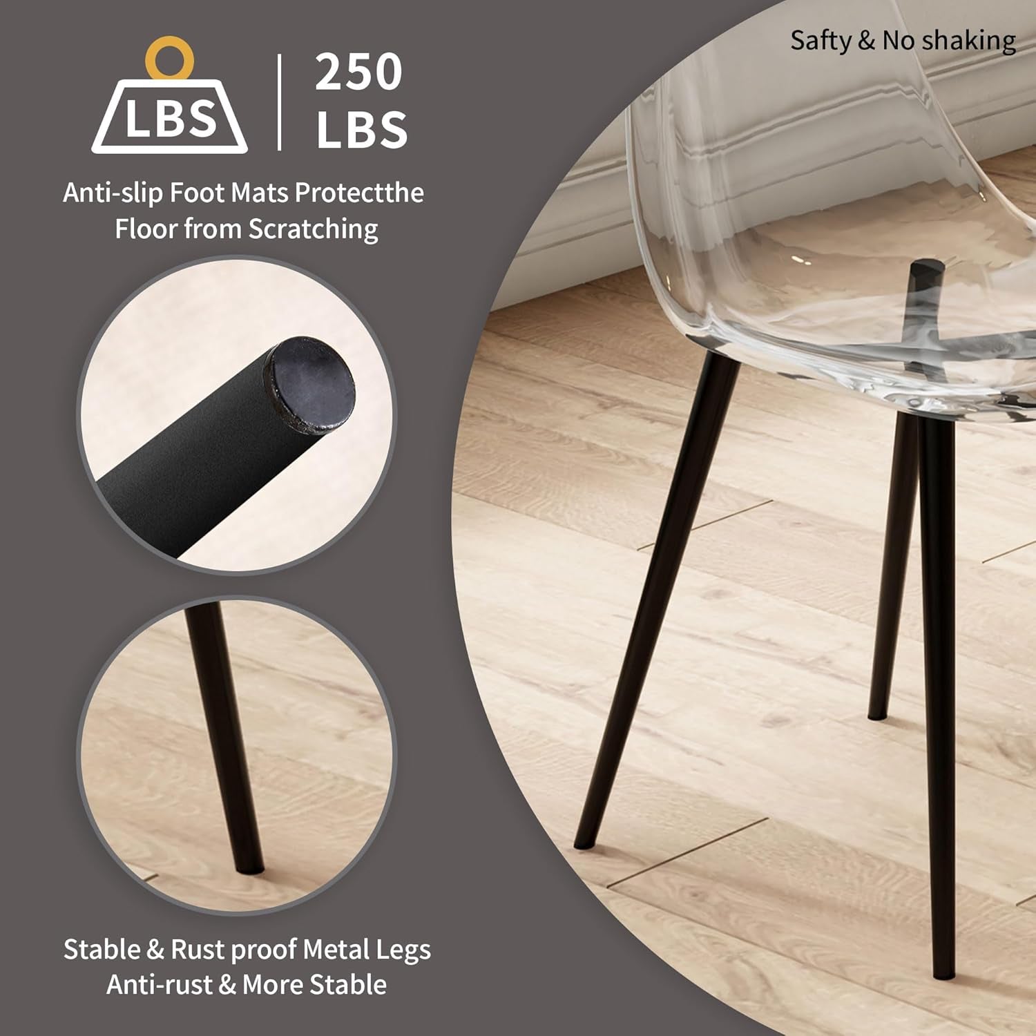 Clear Acrylic Dining Chairs Set of 4 Black Legs-4