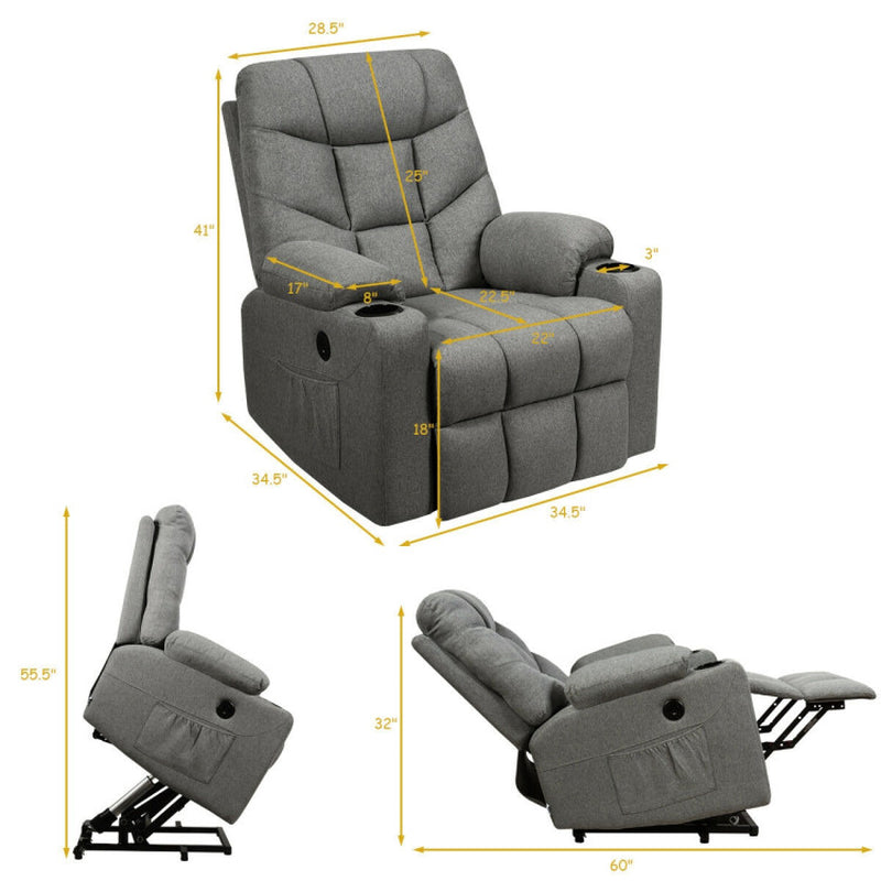 Electric Power Lift Massage Recliner Sofa with 8 Point Massage and Lumbar Heat-3