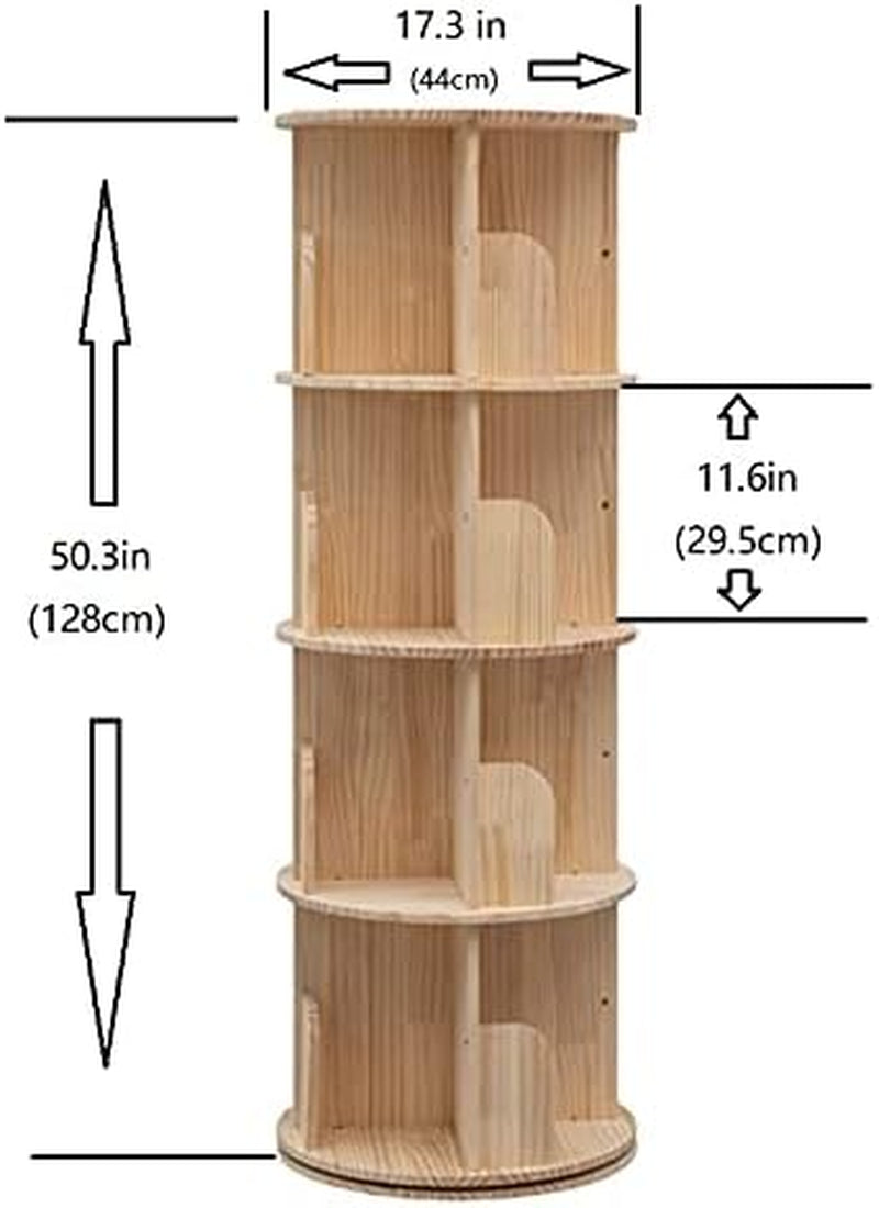 Rotating Bookshelf 360 Display 4 Tier Floor Standing Bookcase Storage Rack for Kids&Adults Solid Wood Bookshelf Organizer-1
