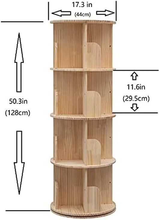 Rotating Bookshelf 360 Display 4 Tier Floor Standing Bookcase Storage Rack for Kids&Adults Solid Wood Bookshelf Organizer-1