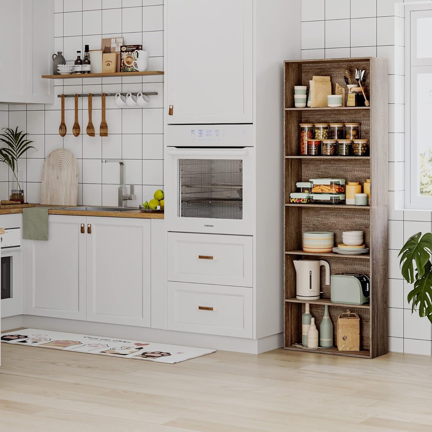 6-Tier Open Bookcase and Bookshelf, Freestanding Display Storage Shelves Tall Bookcase for Bedroom, Living Room and Office, Oak-3