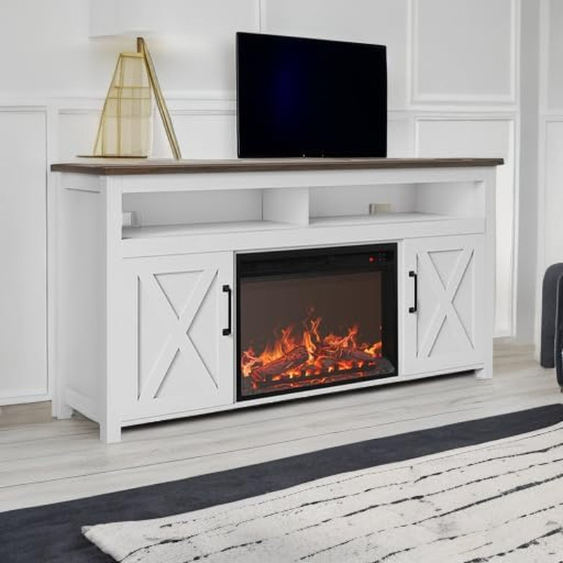 58" White Farmhouse Fireplace TV Stand for 65" TV-4