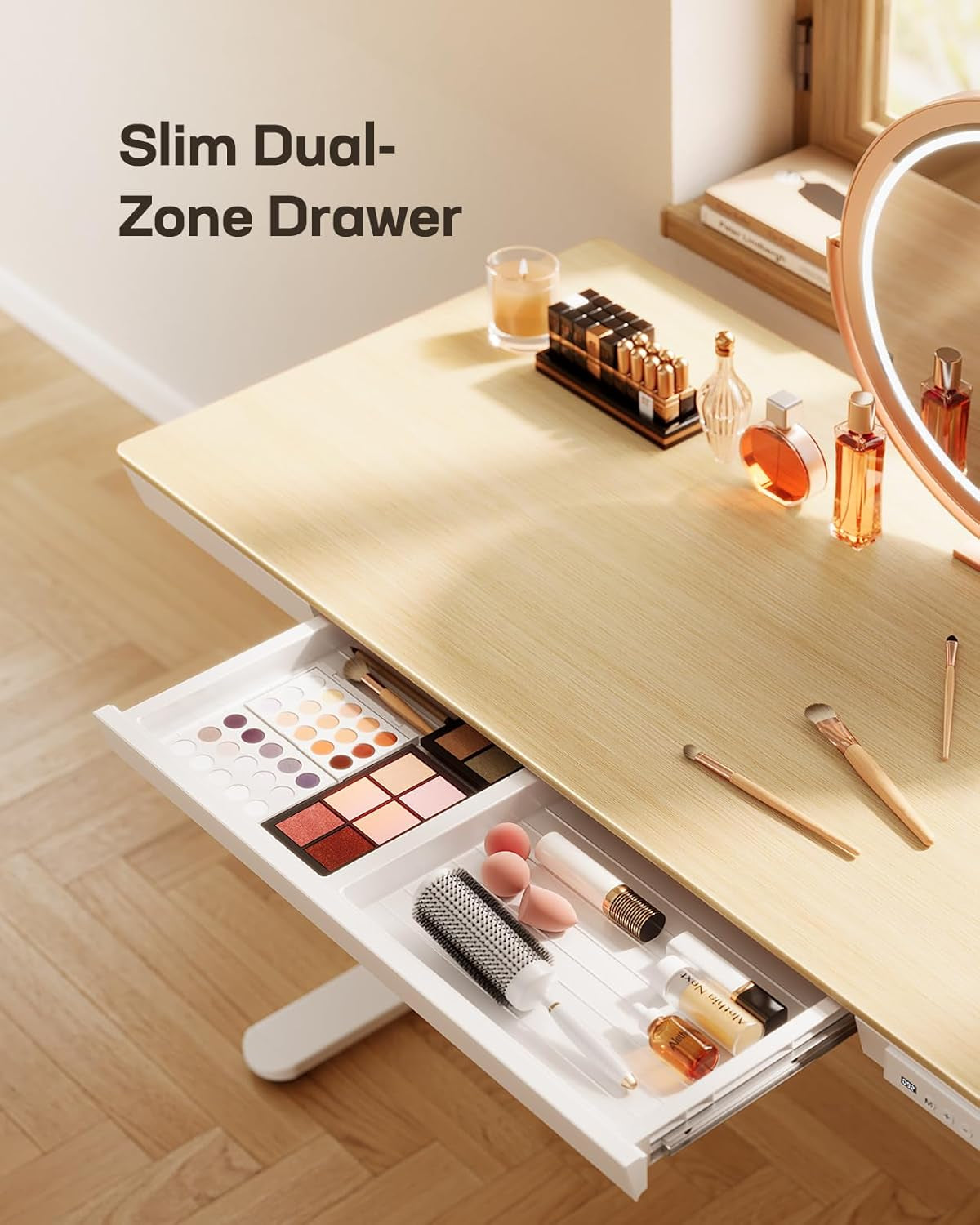 Electric Solid Standing Desk, 48 X 24 Inch Standing Desk with Drawer, Height Adjustable Desk with Tabletop & USB Charging Ports, Sit Stand Desk with Storage for Home & Office Natural-3