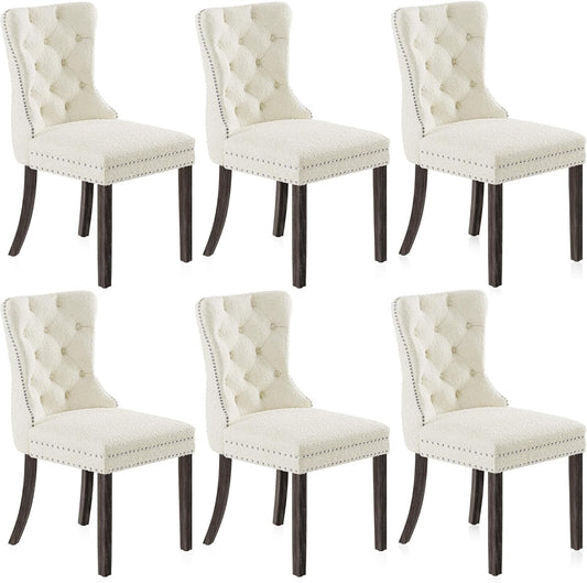 Luxury White Teddy Fabric Dining Chairs Set (6)-1