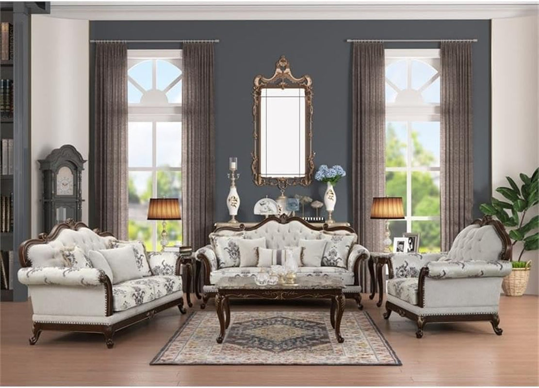 Traditional 2PC Button Tufted Living Room Set in White-0