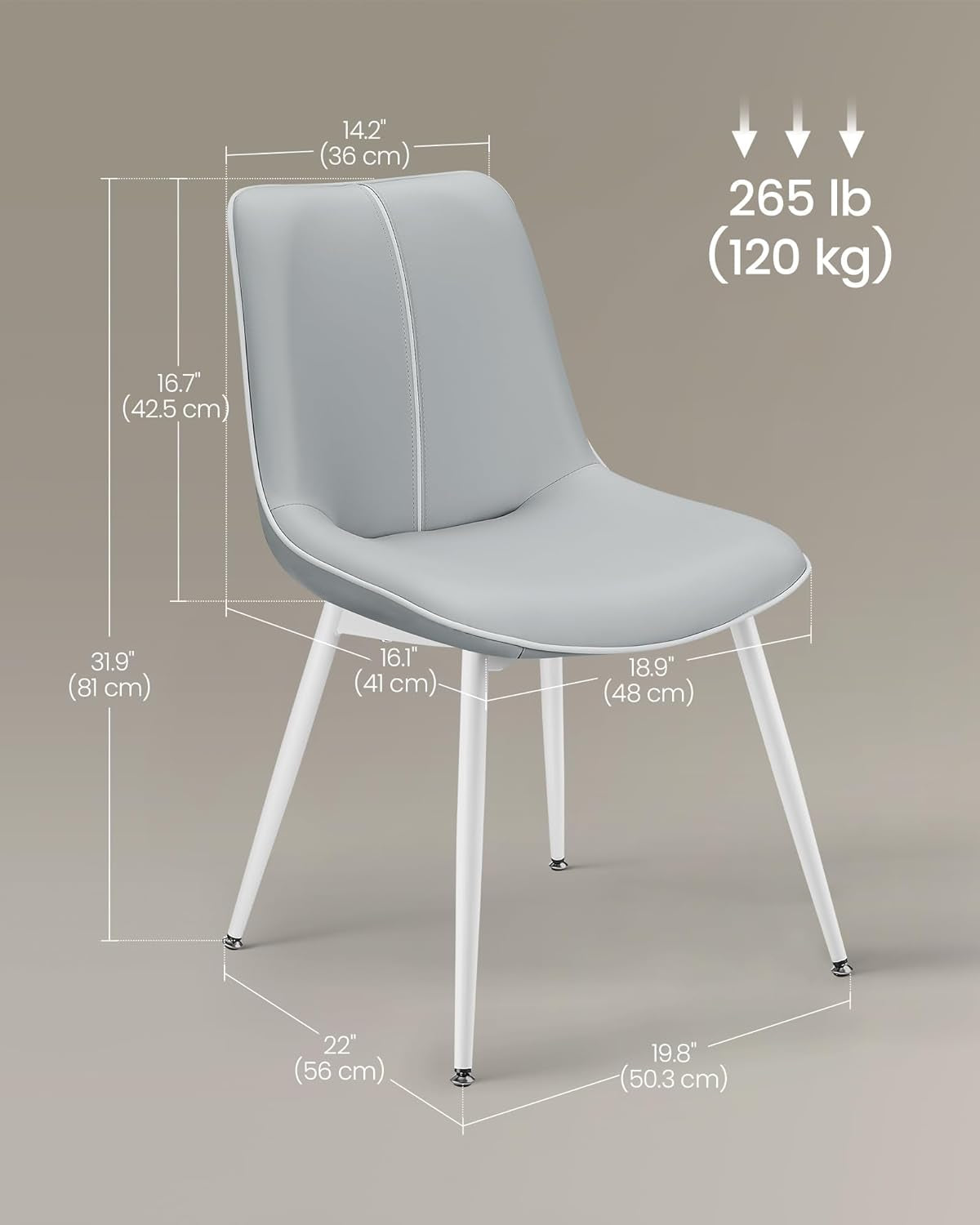 Leather Dining Chairs Set of 2, Comfortable Upholstered Seat Dining Room Chairs with Swivel Leveling Feet, Curved Backrest Kitchen Chair for Living, Restaurant, Easy Assemble, Dove Gray-2