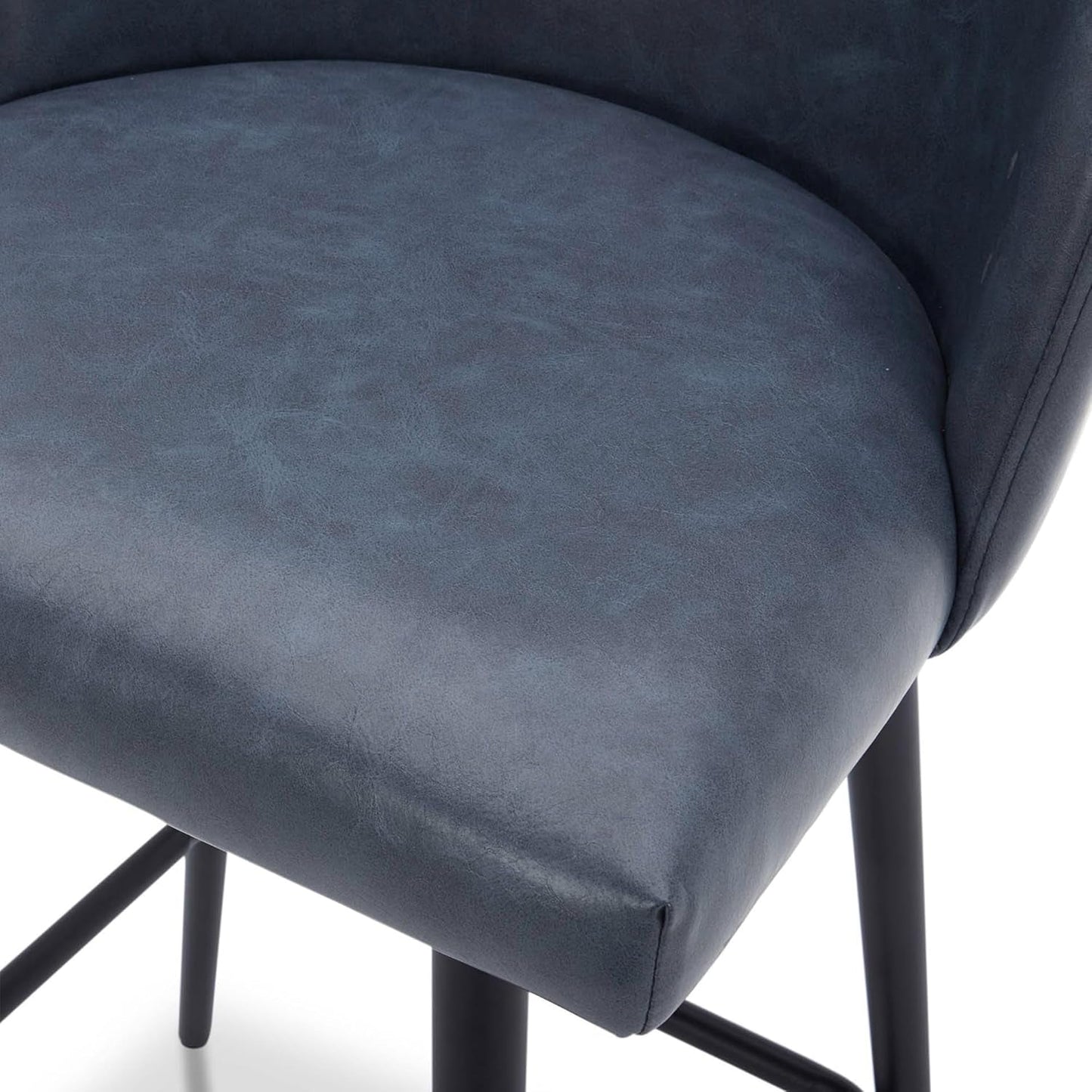 Counter Height Bar Stools Set of 3, 360° Swivel Upholstered Barstools with Backs and Metal Legs, 26" H Seat Height, Faux Leather in Blue-4