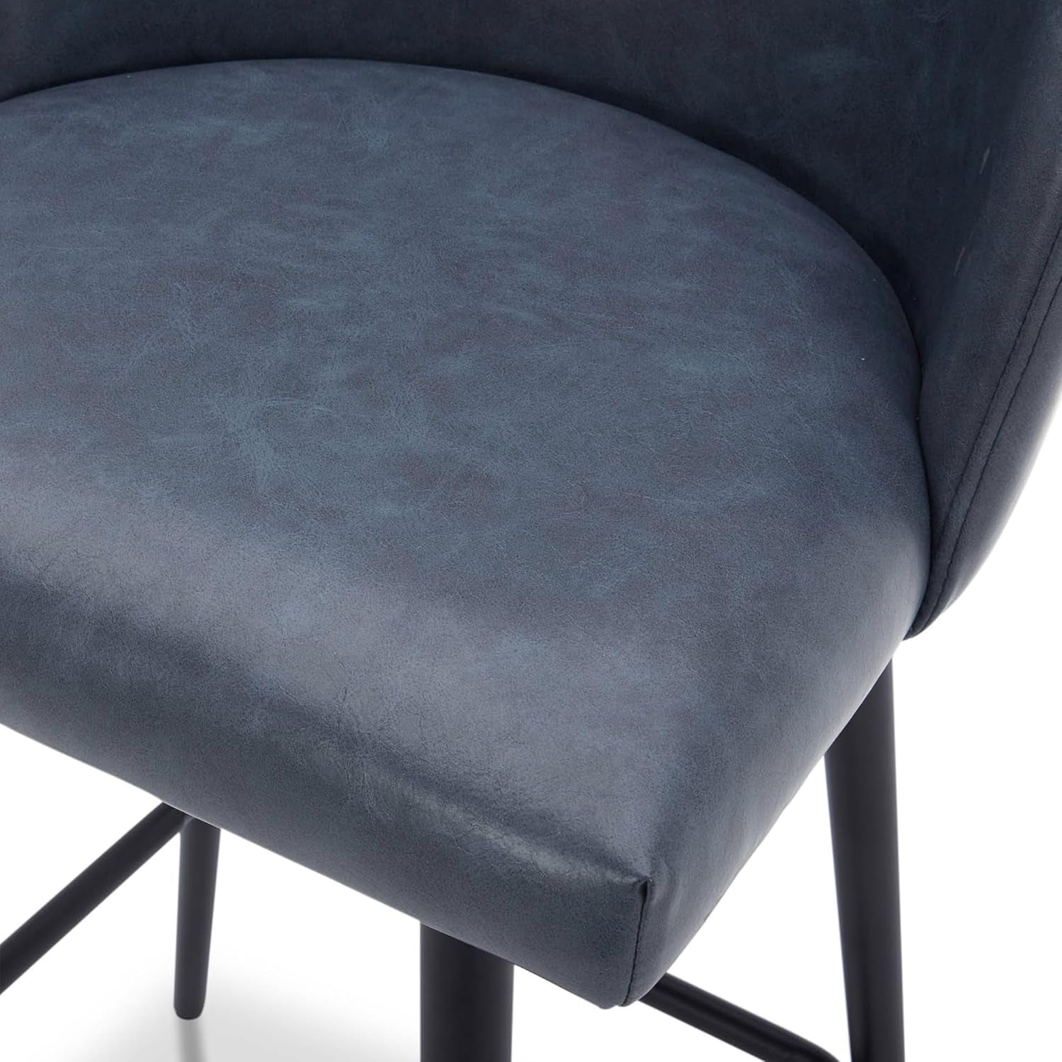 Counter Height Bar Stools Set of 3, 360° Swivel Upholstered Barstools with Backs and Metal Legs, 26" H Seat Height, Faux Leather in Blue-4