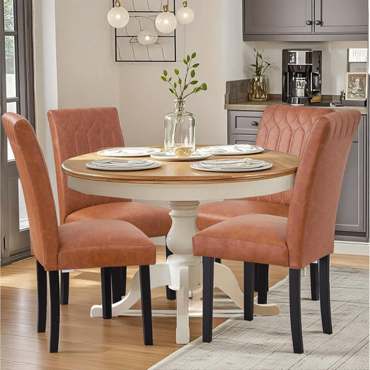 Upholstered Dining Chairs Set of 6, Modern PU Leather Accent Parsons, Solid Wood Legs W/Rubber Footpads, for Living Room Kitchen, Brown-1