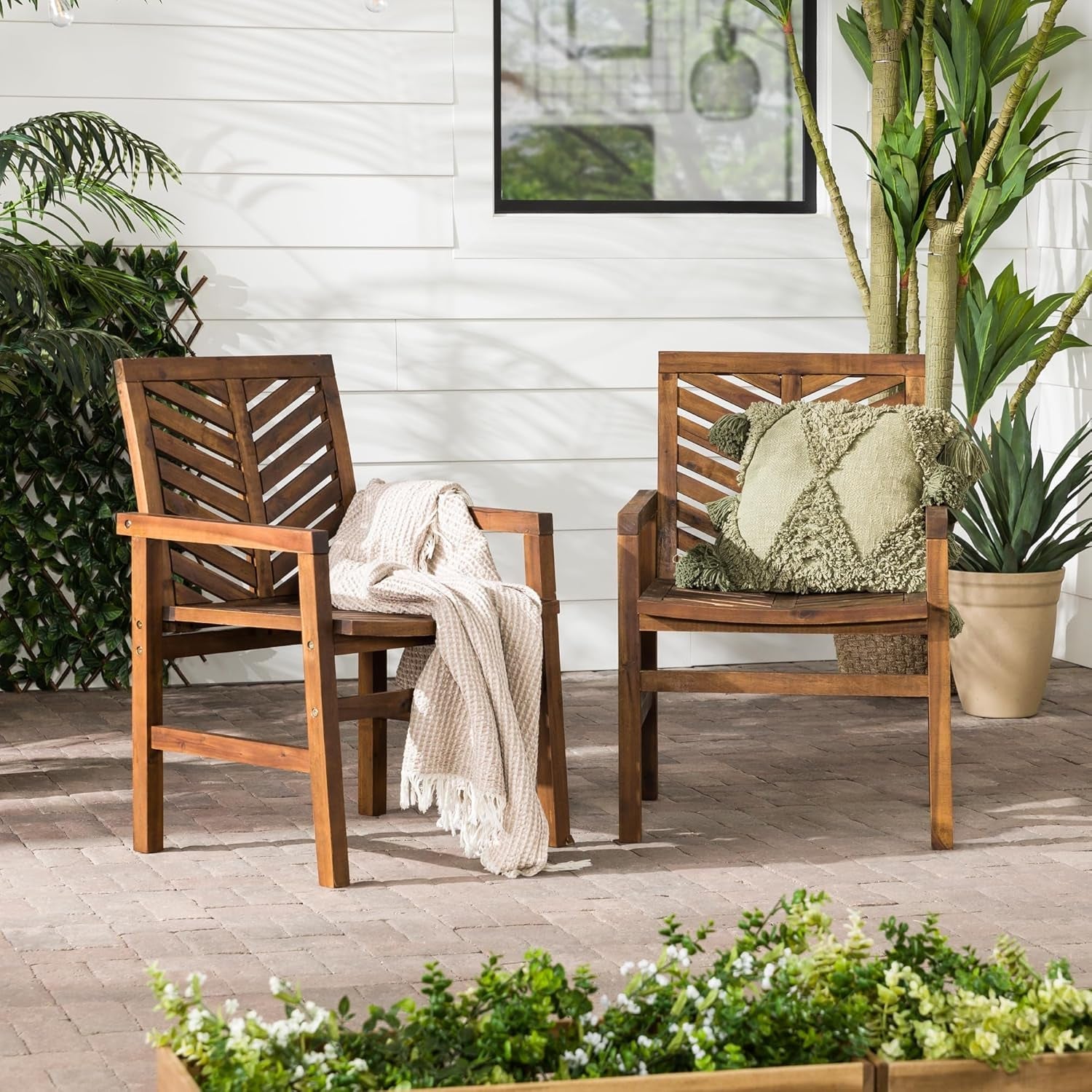 Dark Brown Chevron Wood 2-Piece Patio Chair Set-0