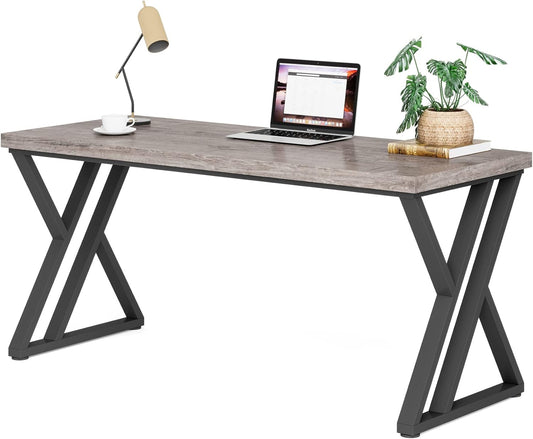55 Inch Large Simple Industrial Computer Desk Study Writing Table Home Office Workstation,Grey-0
