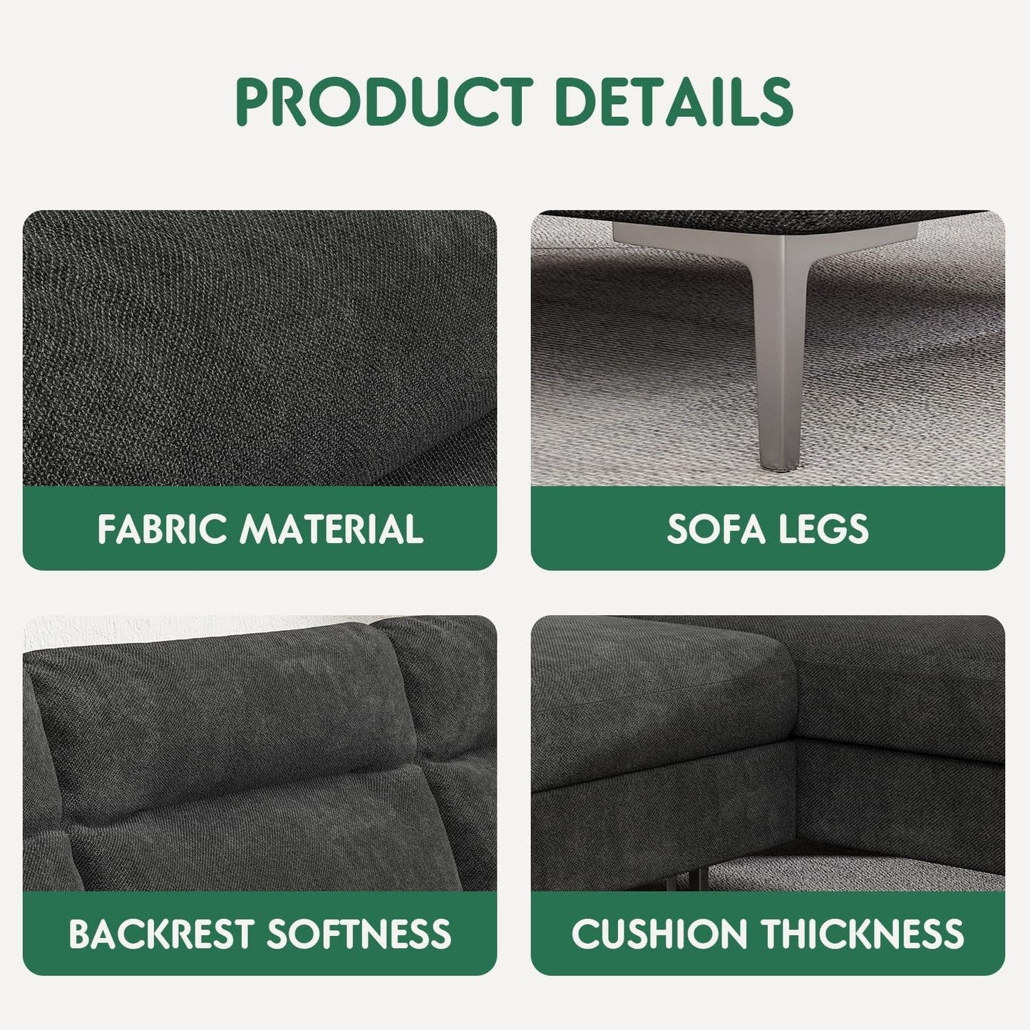 Convertible Sectional Sofa Modular Couch with Upholstered Chair and Moveable Ottoman, L-Shaped, 6 Seats, for Living Room, Dark Grey-3