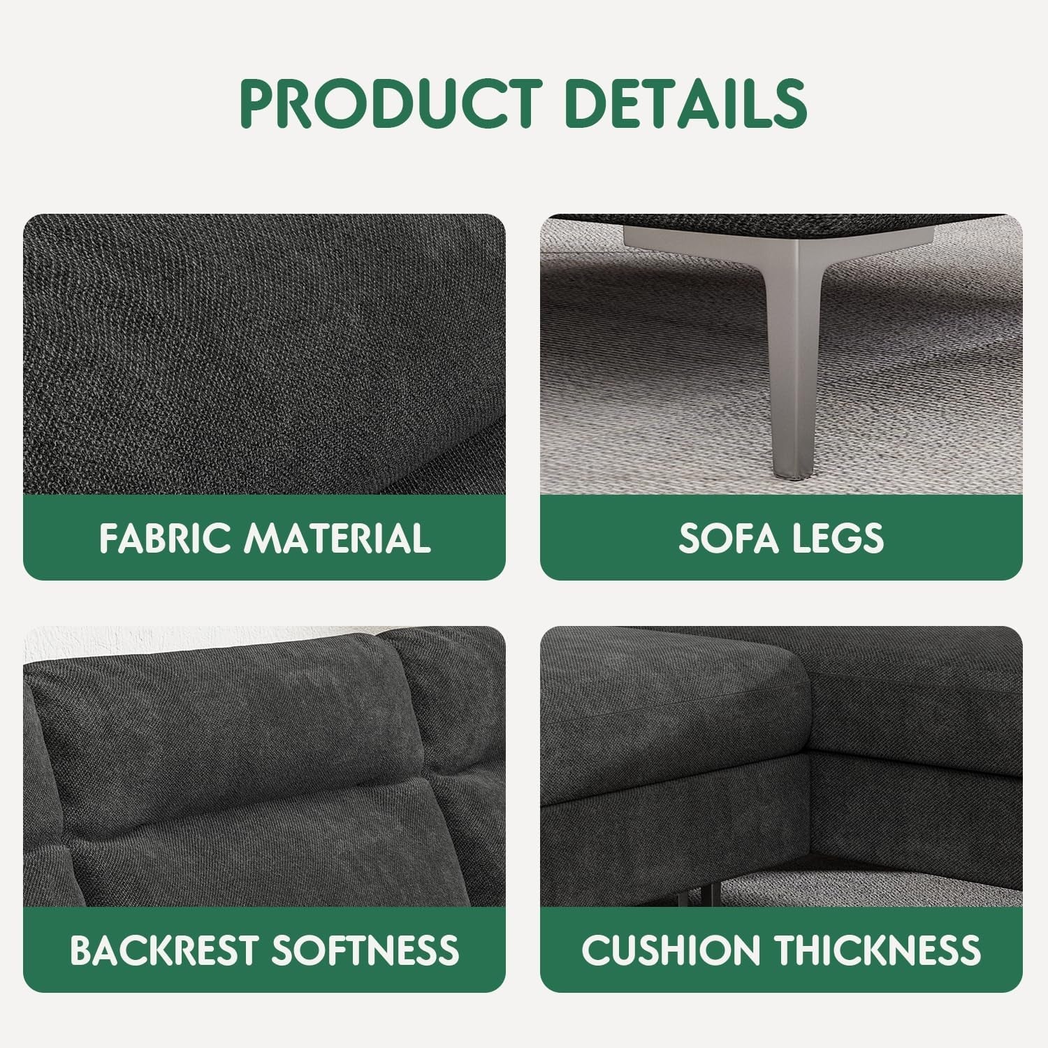 Convertible Sectional Sofa Modular Couch with Upholstered Chair and Moveable Ottoman, L-Shaped, 6 Seats, for Living Room, Dark Grey-3