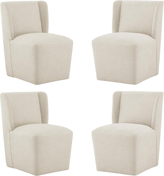Upholstered Dining Chair with Casters Wingback Modern Side Armless Deskchair with Rollers for Diningroom Bedroom Livingroom Reading Room-0
