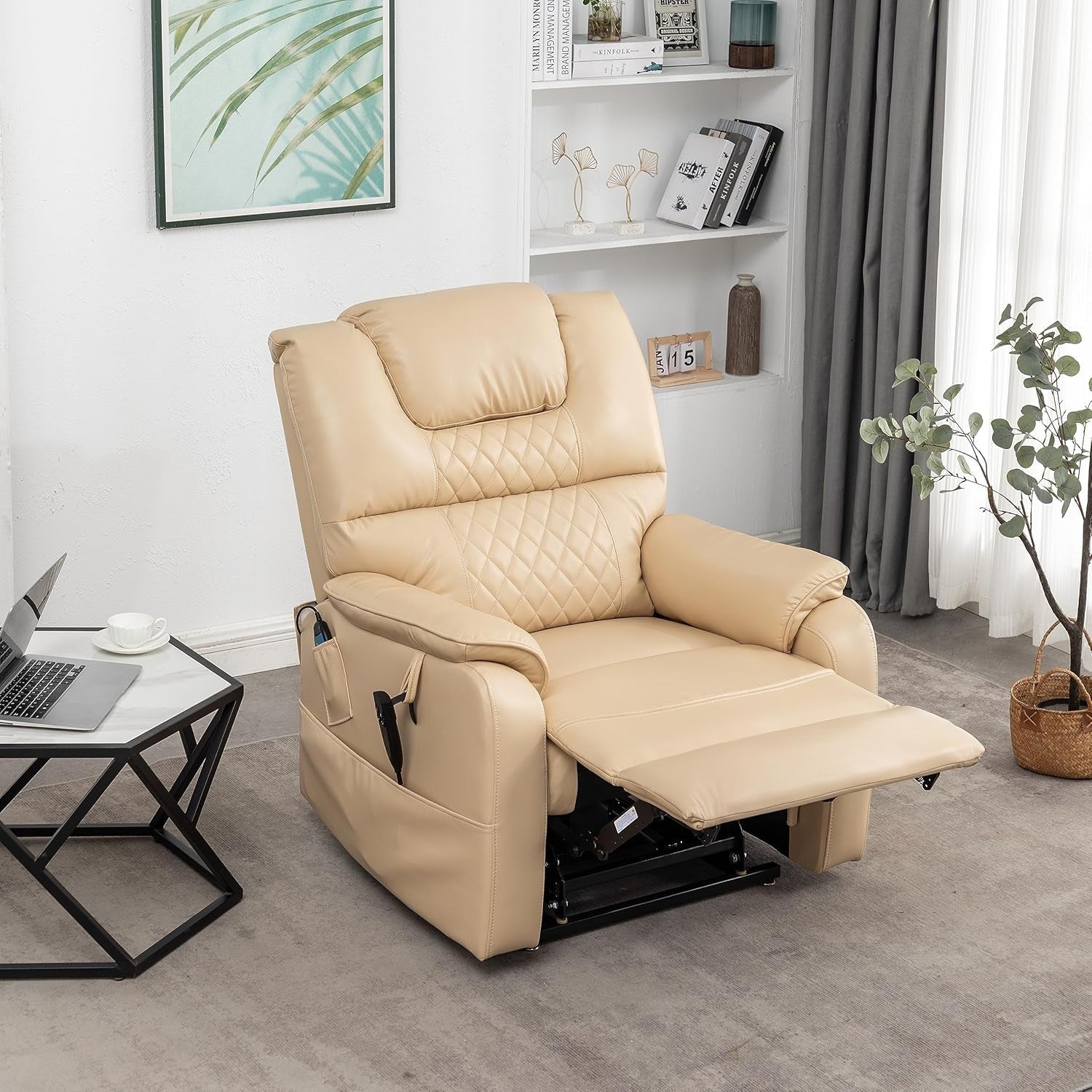 Oversized Lay Flat 180-Degree Electric Power Lift Recliner Chair for Elderly W/Massage and Heat, Infinite Positions Adjustable 2 Remote Controllers Faux Leather Upholstered Recliner&Armchair-2