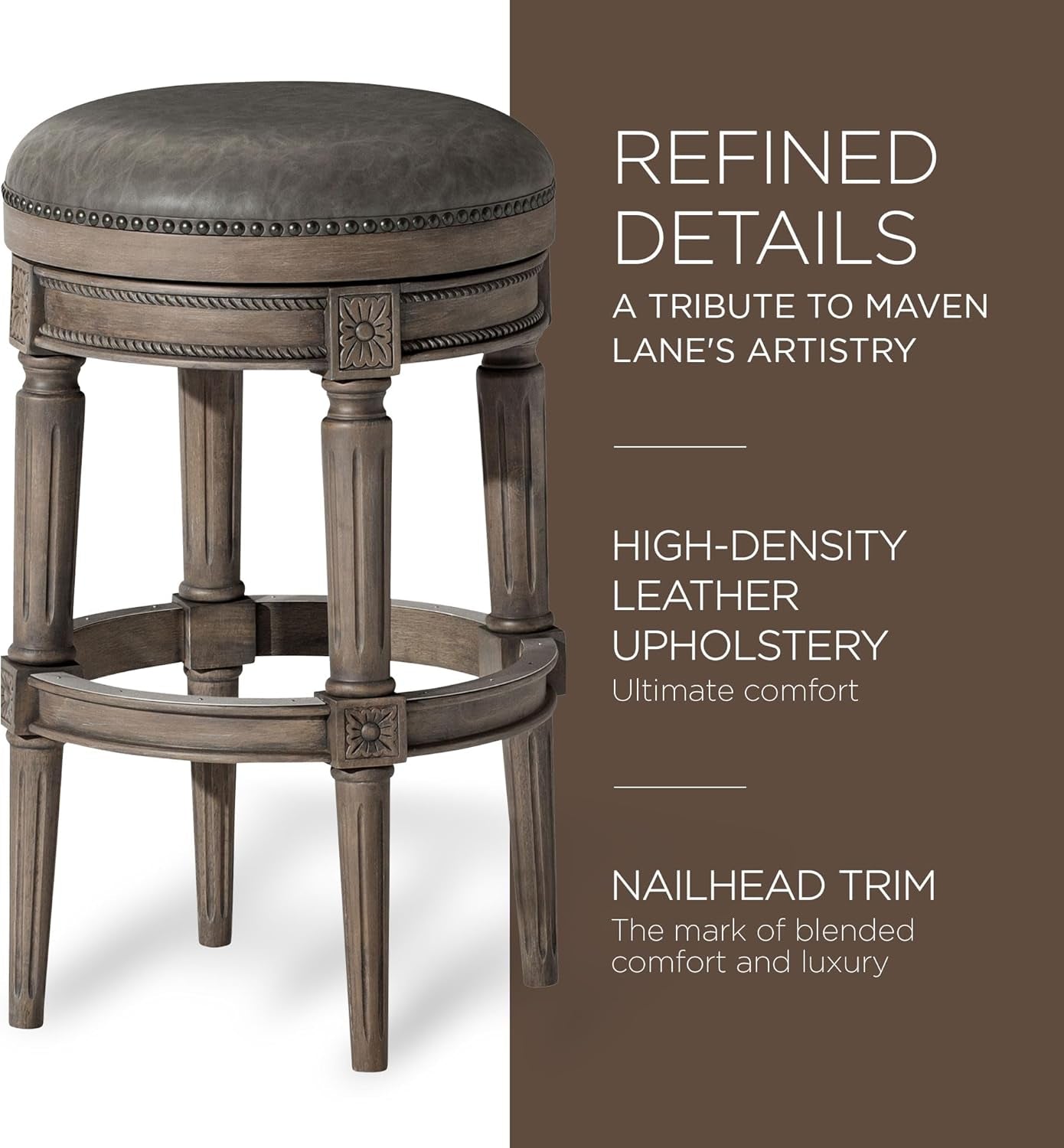 Pullman 31 Inch Tall Bar Height Upholstered Backless Barstool in Reclaimed Oak Finish with Ronan Stone Vegan Leather Cushion Seat, Set of 2-3