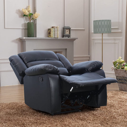 Black Recliner Chair with Overstuffed Arm and Back-0