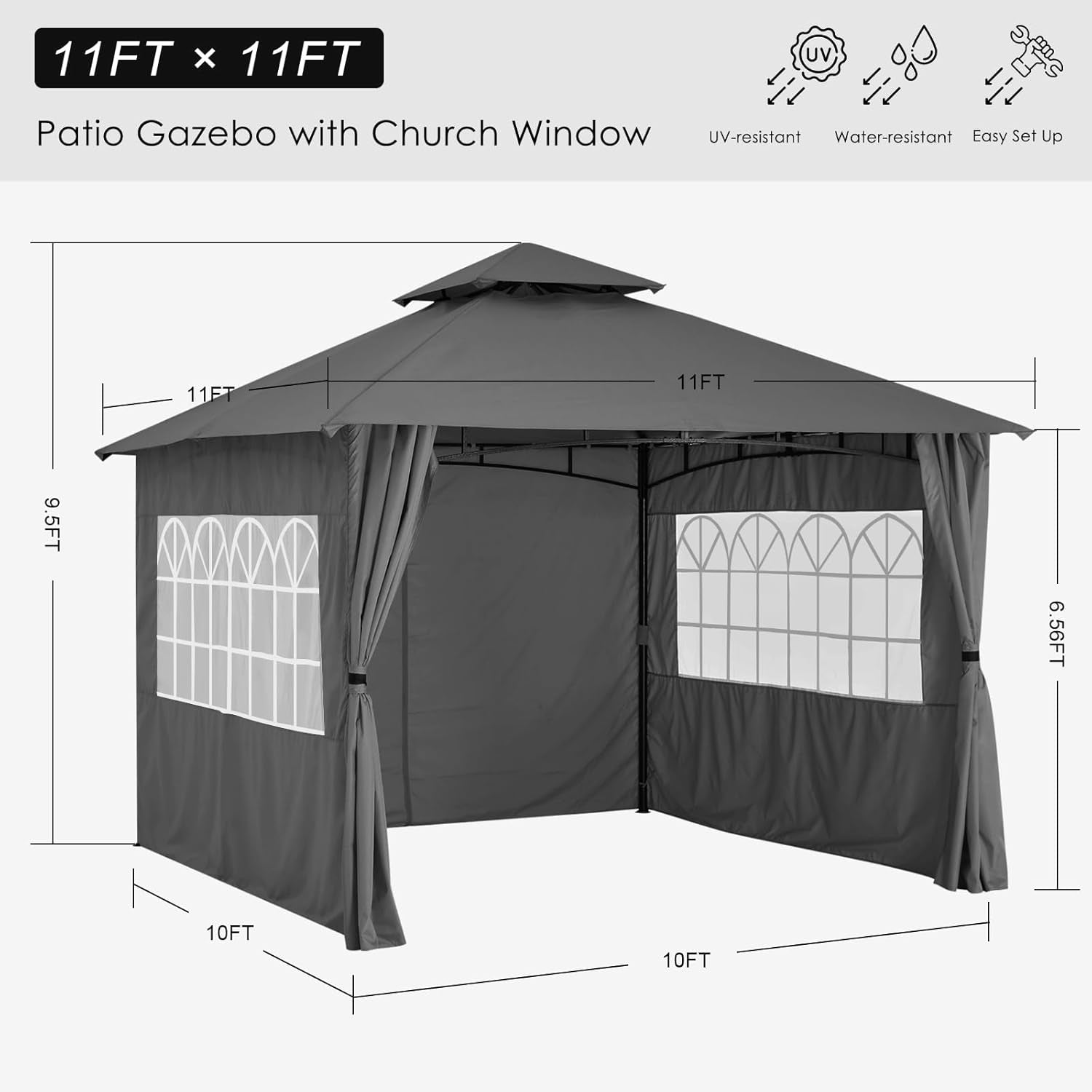 Patio Gazebo Steel Frame Outdoor Gazebo with Windows Curtains-2