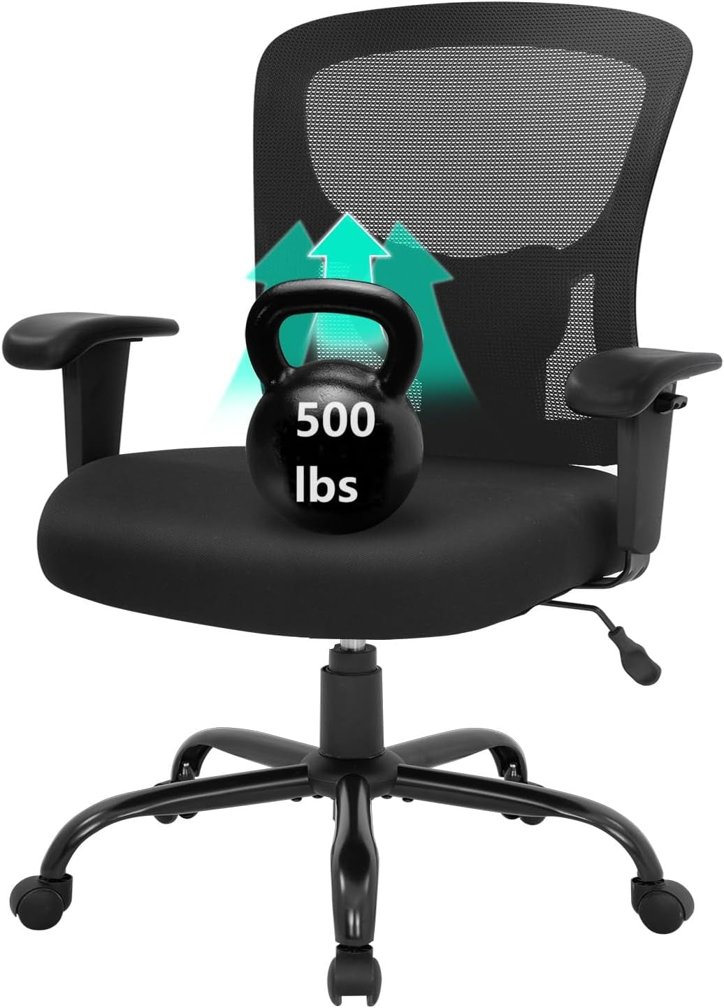 Big and Tall Office Chair 500Lbs Desk Chair Mesh Computer Chair with Lumbar Support Wide Seat High Back Task Executive Ergonomic Chair for Home Office (Black)-4