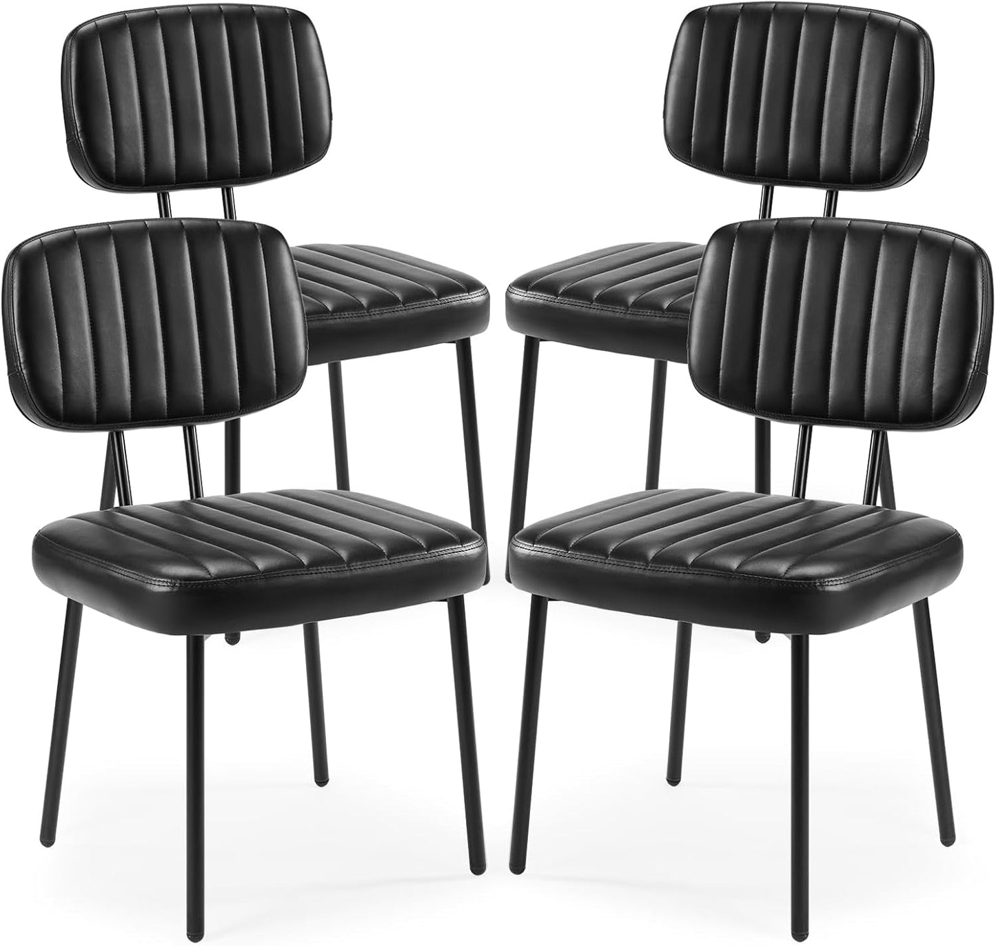 Dining Chairs Set of 4, Upholstered Mid Century Modern Kitchen Dining Room Accent Chairs with Faux Leather Cushion Seat & Metal Legs for Kitchen, Living Room - Black-0