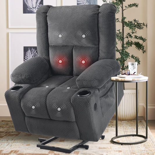 Power Lift Recliner Chair with Massage and Heat for Elderly People, USB Ports and Cup Holders-0
