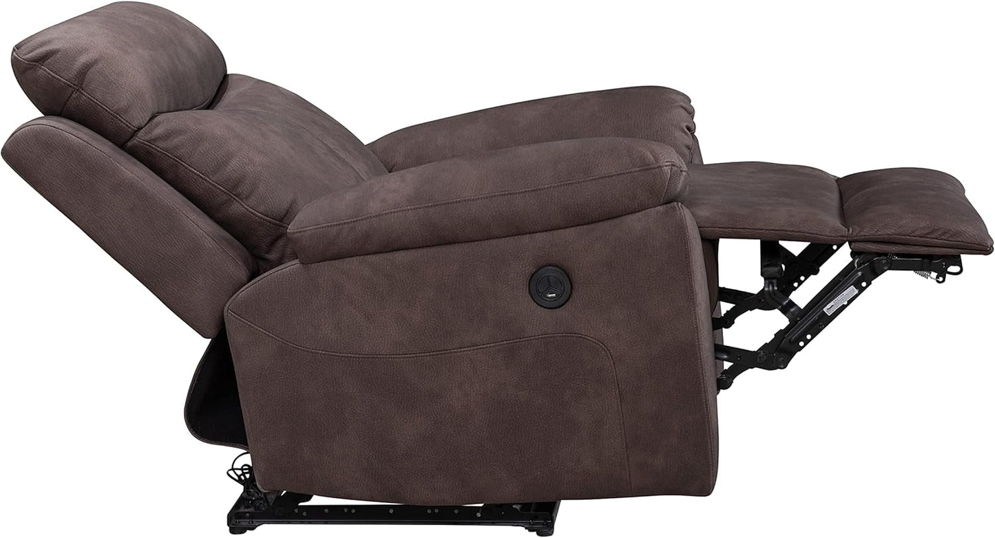 Upgraded Materials Modern Power Recliner Chair with USB Charging Port and Pillow Top Arms Palomino Fabric Single Seat Reclining Sofa in Hickory Brown Finish-3